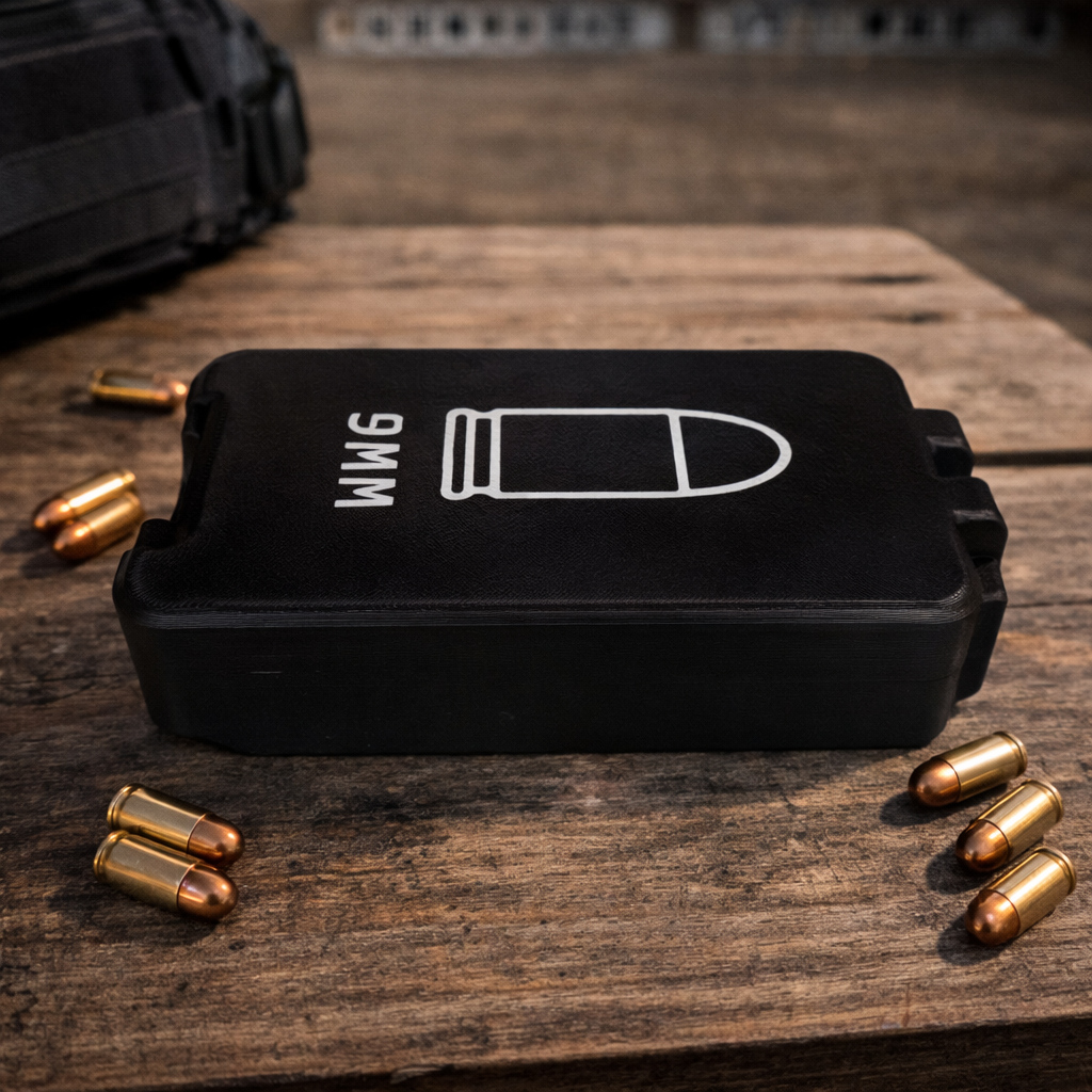 50 Round 9mm Ammo Box | 3D Printed Storage Case | Tactical Range Organizer